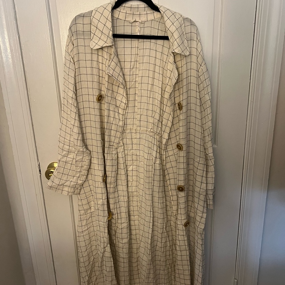 Free People Cream Plaid Coat